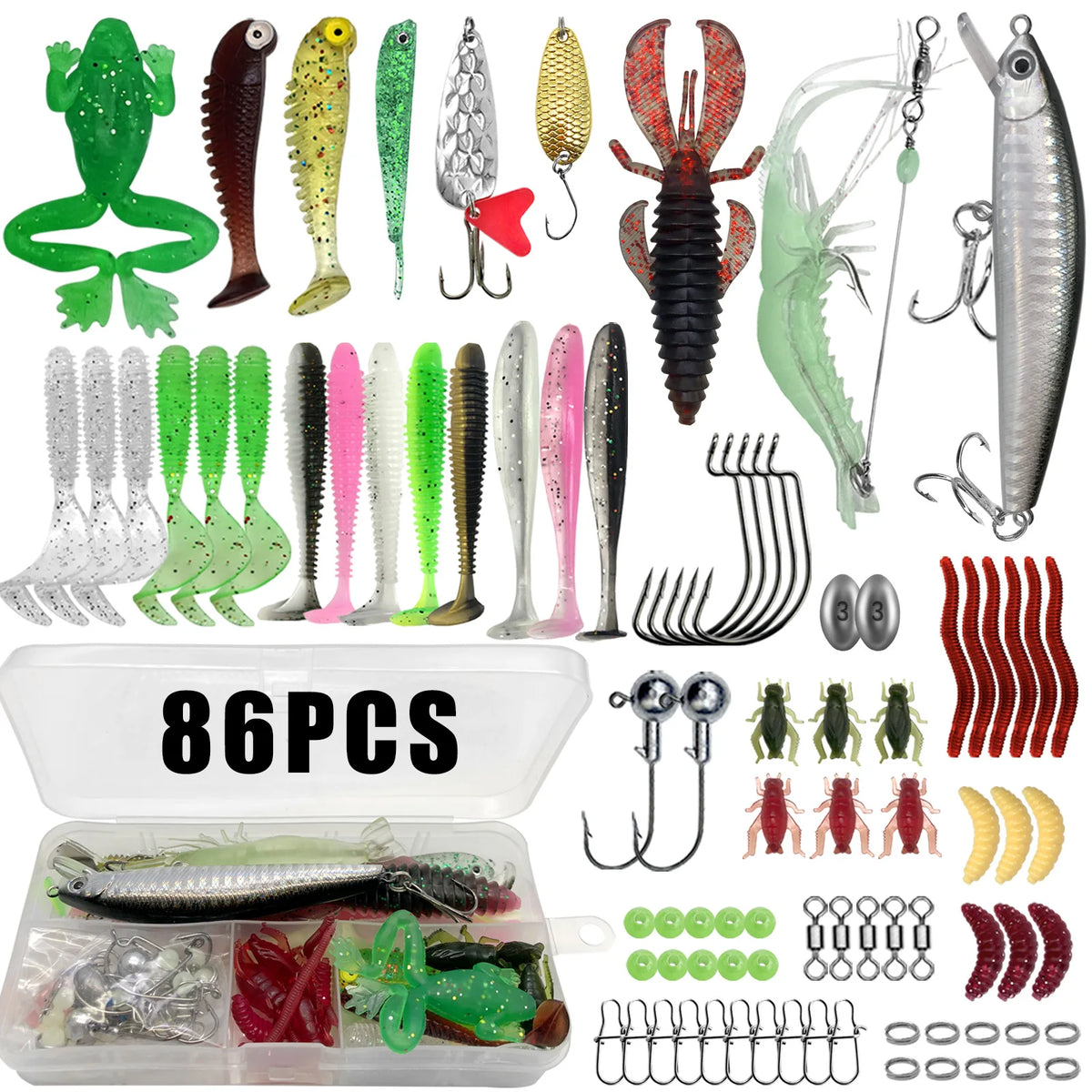 Fishing Tackle & Lure Kit – 86–366 Pieces