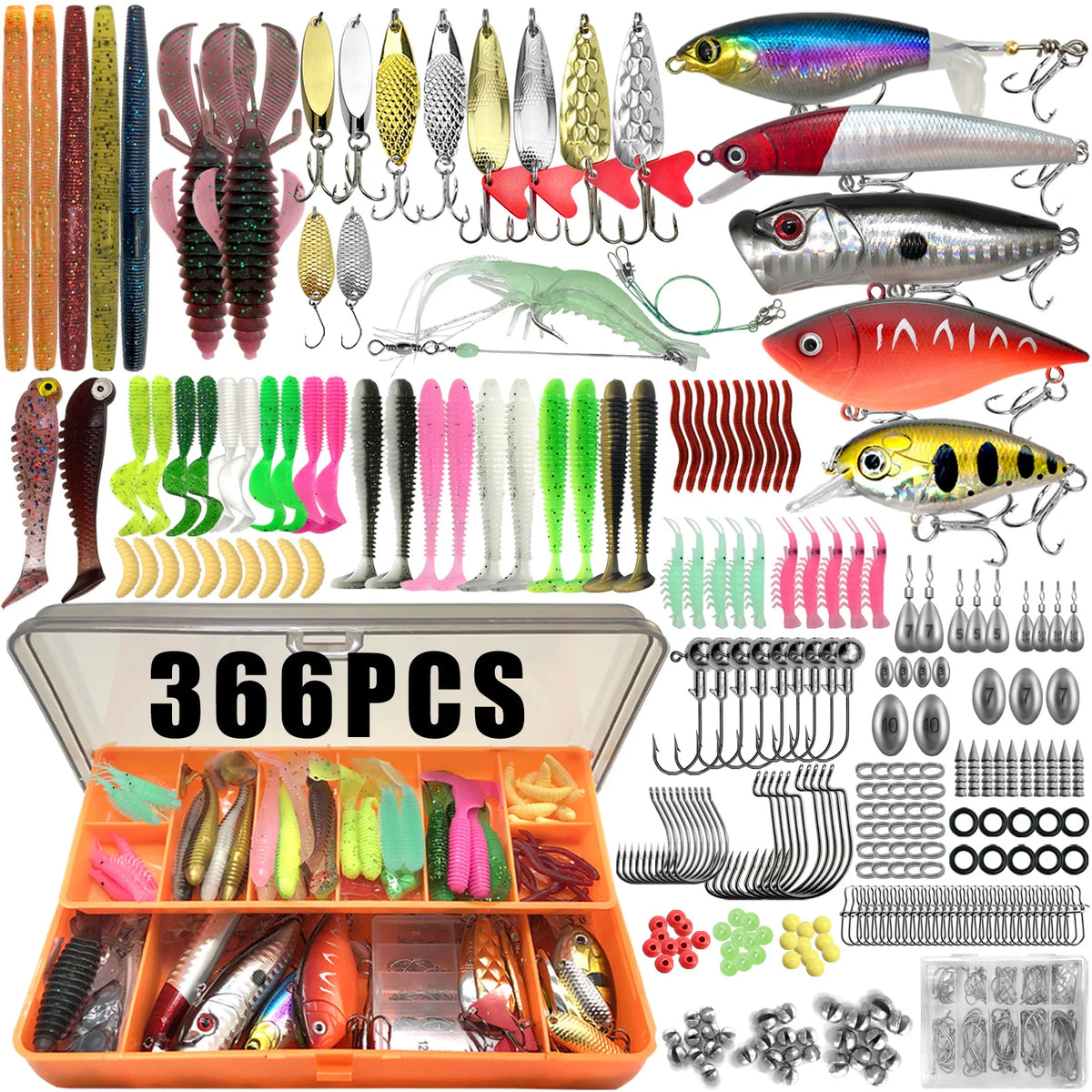 Fishing Tackle & Lure Kit – 86–366 Pieces