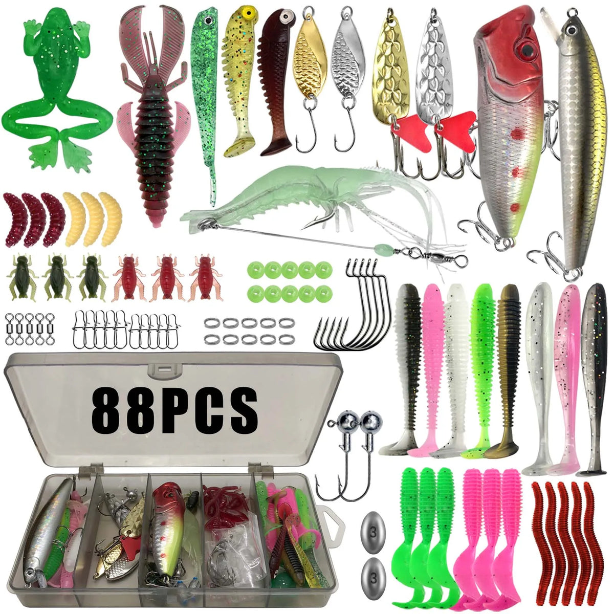Fishing Tackle & Lure Kit – 86–366 Pieces
