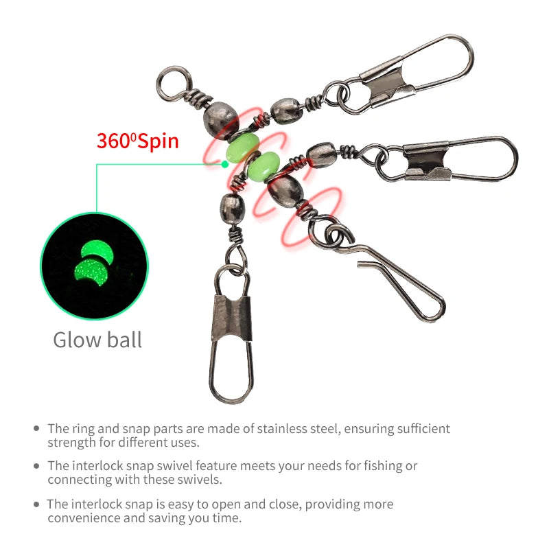 Luminous Barrel Swivels with Snap – 25 Pack