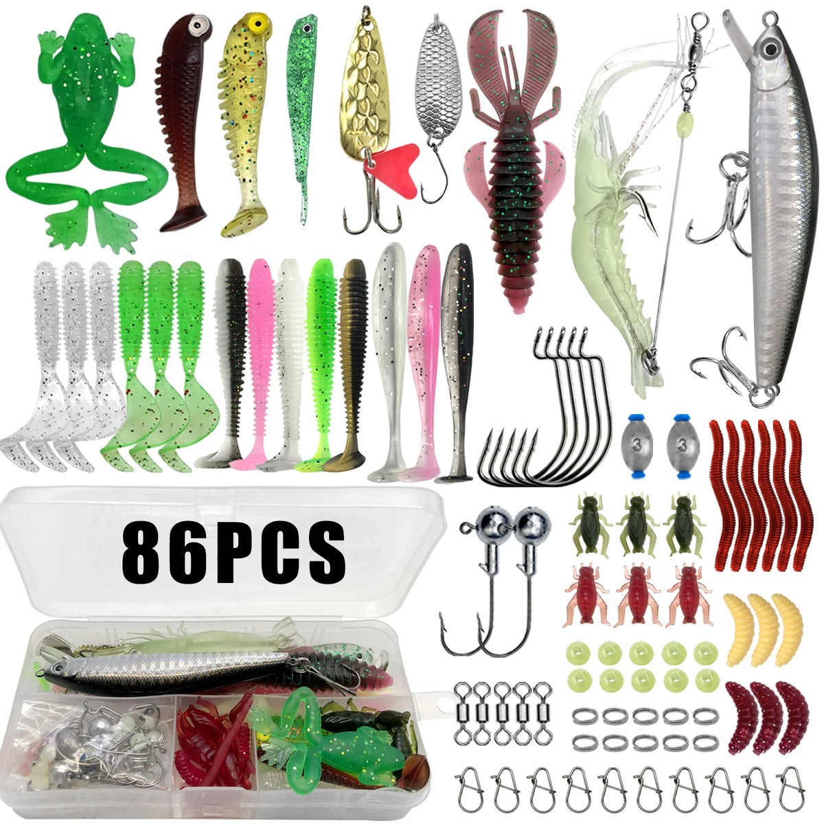 Fishing Tackle & Lure Kit – 86–366 Pieces