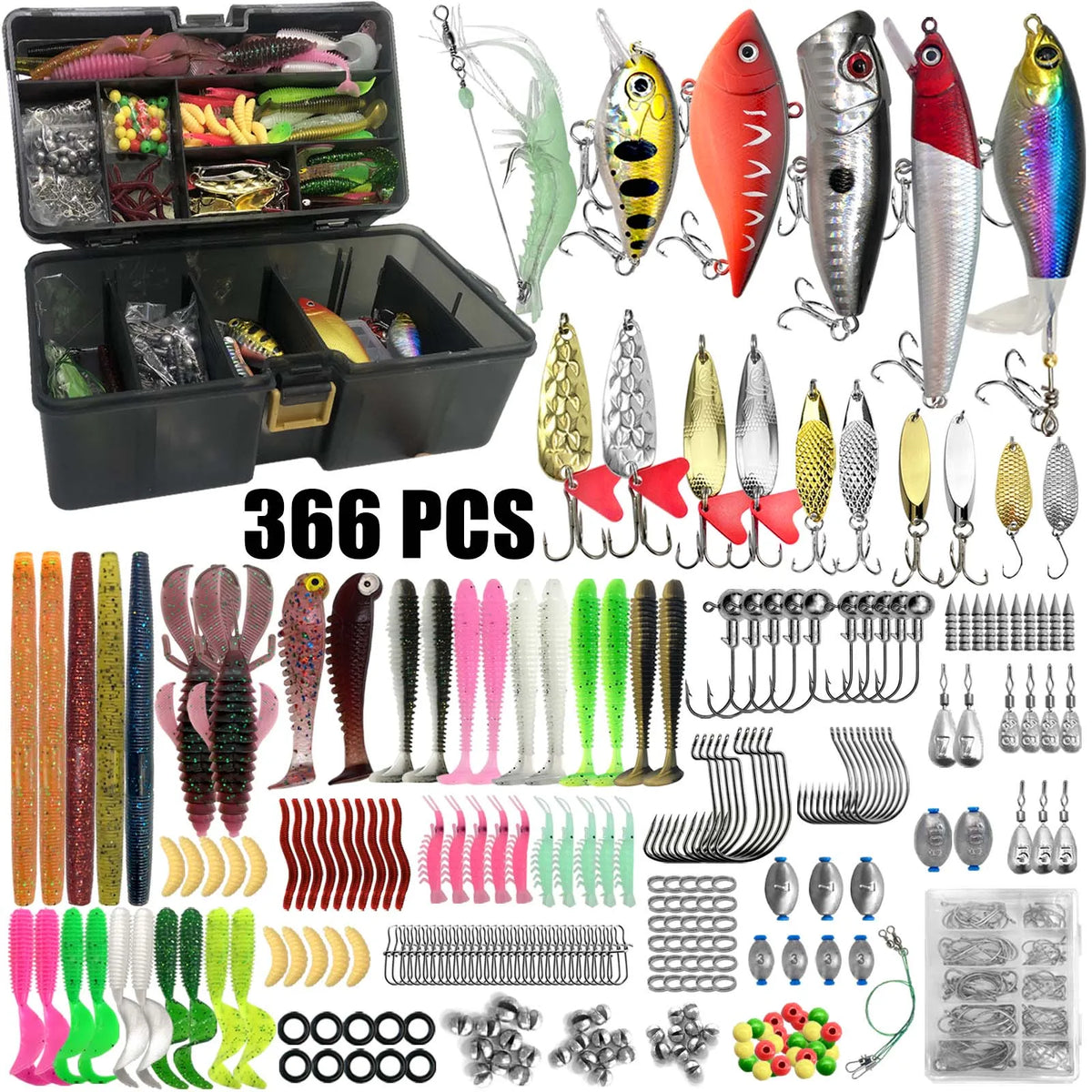 Fishing Tackle & Lure Kit – 86–366 Pieces