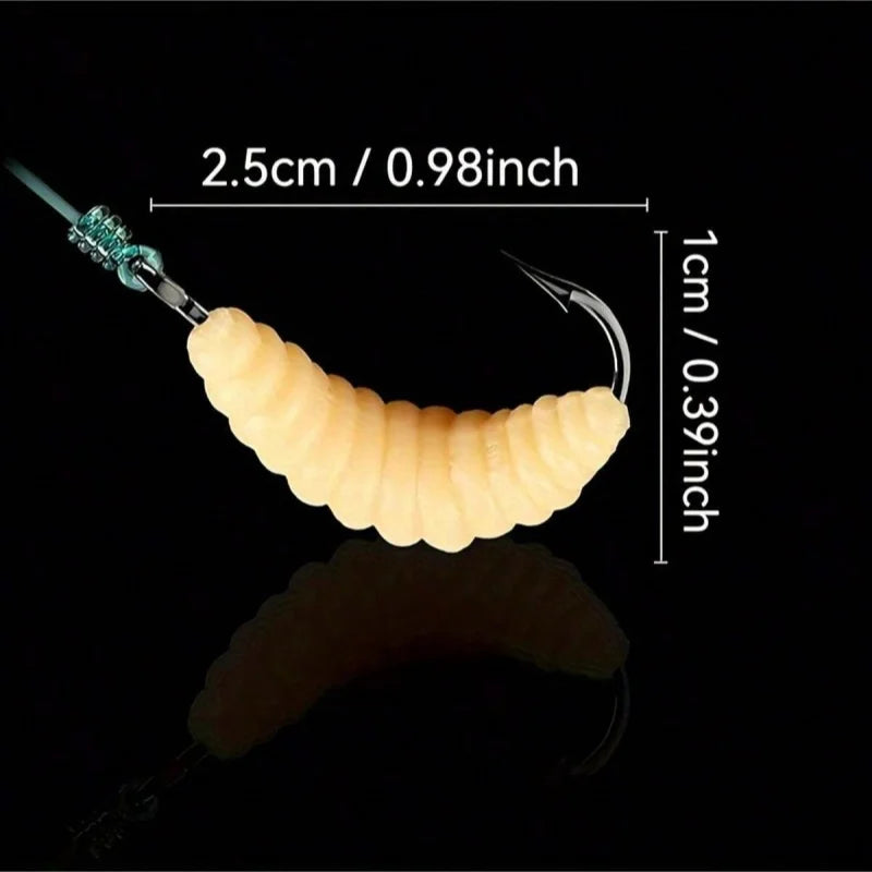Rubber Maggot Grub Baits with Hooks – 6–100 Pack