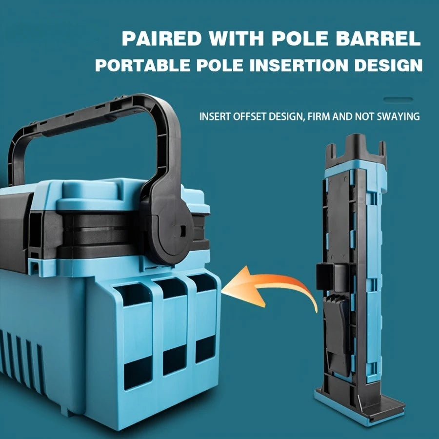 Portable Tackle Box with Rod Holder