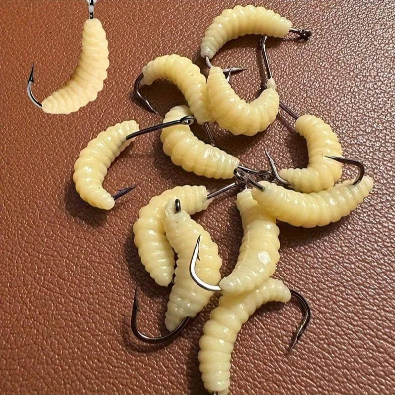 Rubber Maggot Grub Baits with Hooks – 6–100 Pack