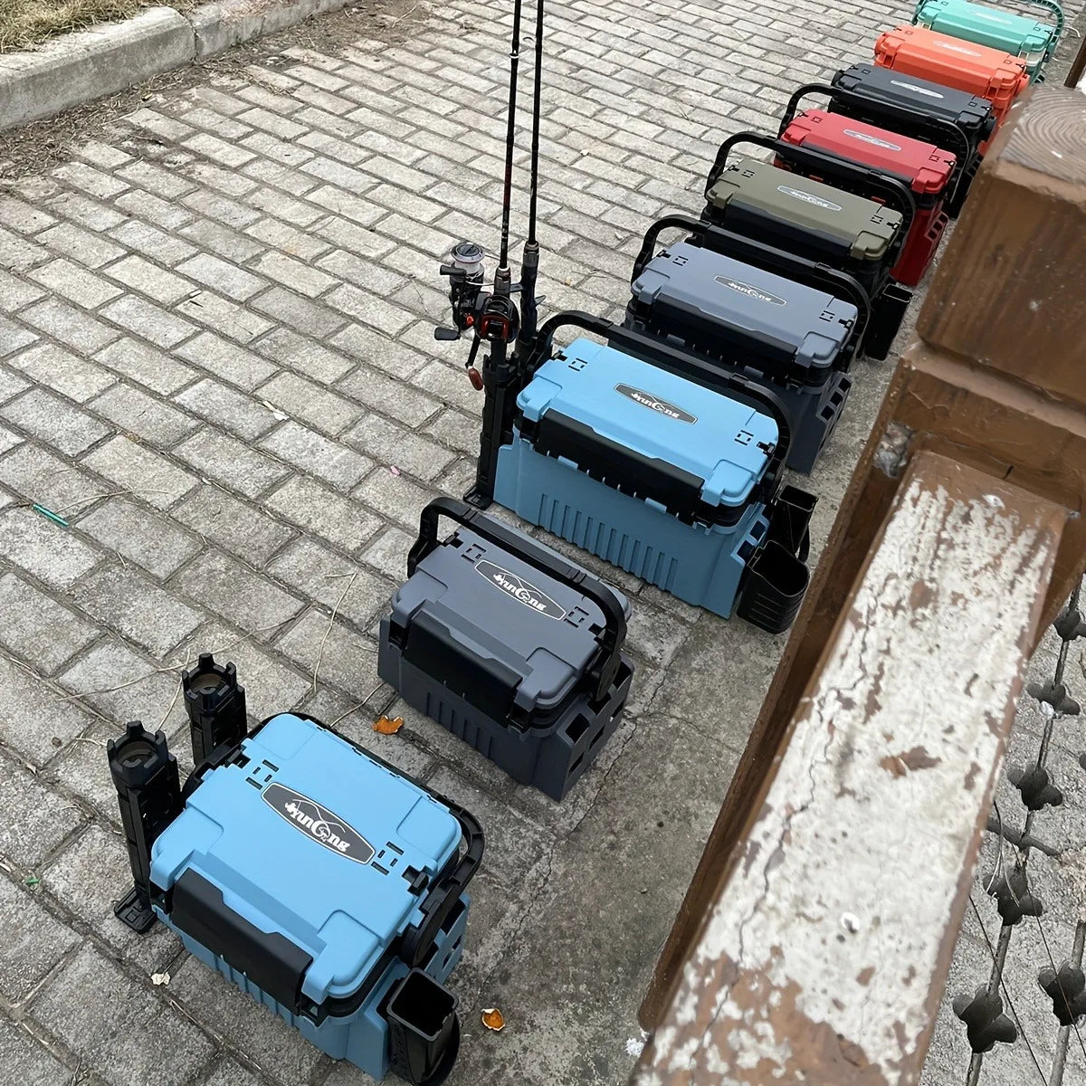 Portable Tackle Box with Rod Holder