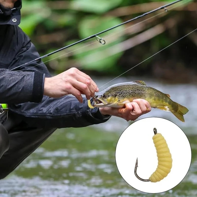 Rubber Maggot Grub Baits with Hooks – 6–100 Pack