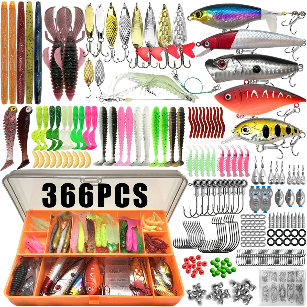 Fishing Tackle & Lure Kit – 86–366 Pieces